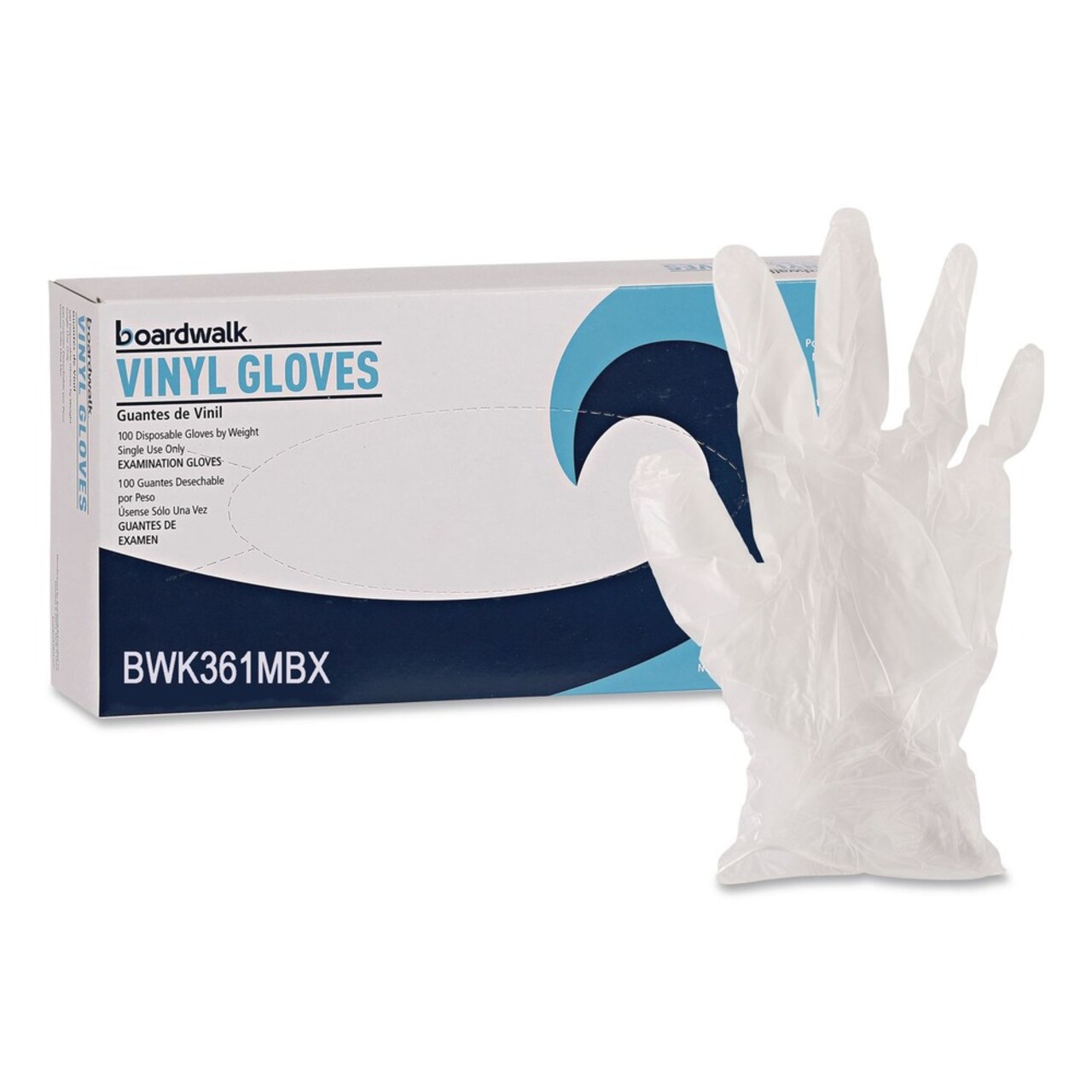 Boardwalk 3.6 mil 9.5 in. Long Powder-Free Exam Vinyl Gloves - Medium, Clear (100/Box)